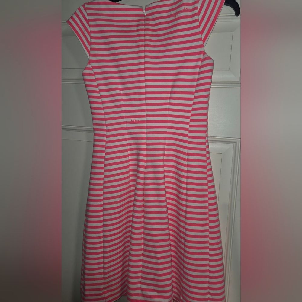 Flattering Lilly Pulitzer Briella Ponte Fit & Flare Dress Hot Pink and White XS